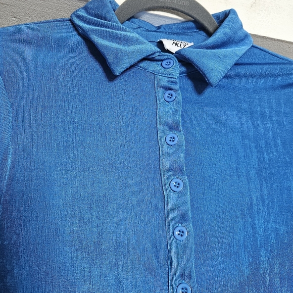 Princess Polly Claudia Long-sleeve Button-down Cropped Blue Shirt size 6 - Picture 3 of 5